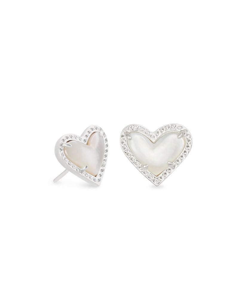 Kendra Scott Ari Heart Stud Earrings for Women, Fashion Jewelry, Rhodium-Plated, Ivory Mother of Pearl - Image 1